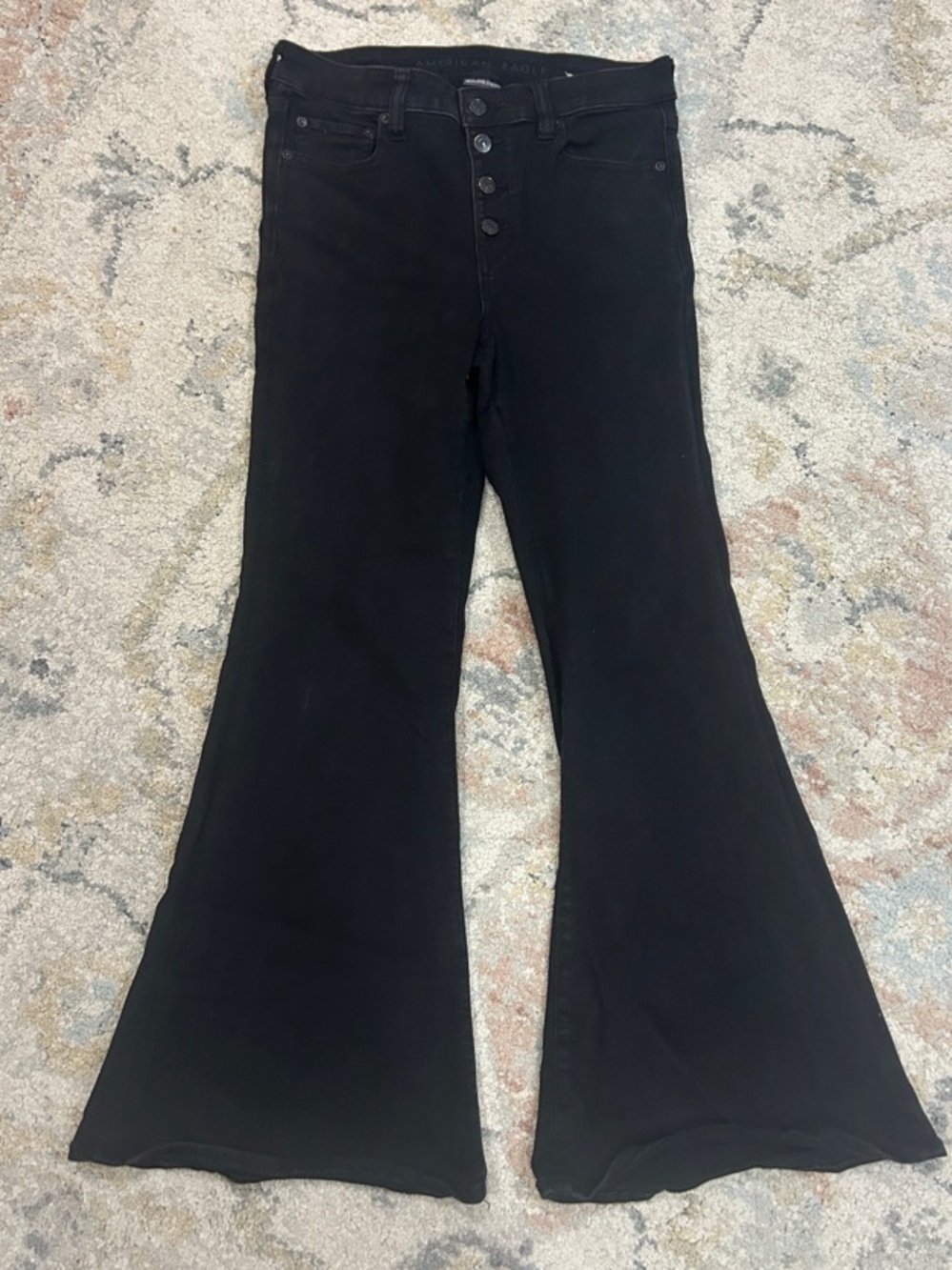 American Eagle Outfitters Black High-Rise Flare Jeans with Button Fly